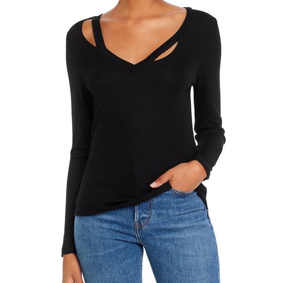 LNA Tops - LNA Lanki Cutout Rib-knit Top In Black